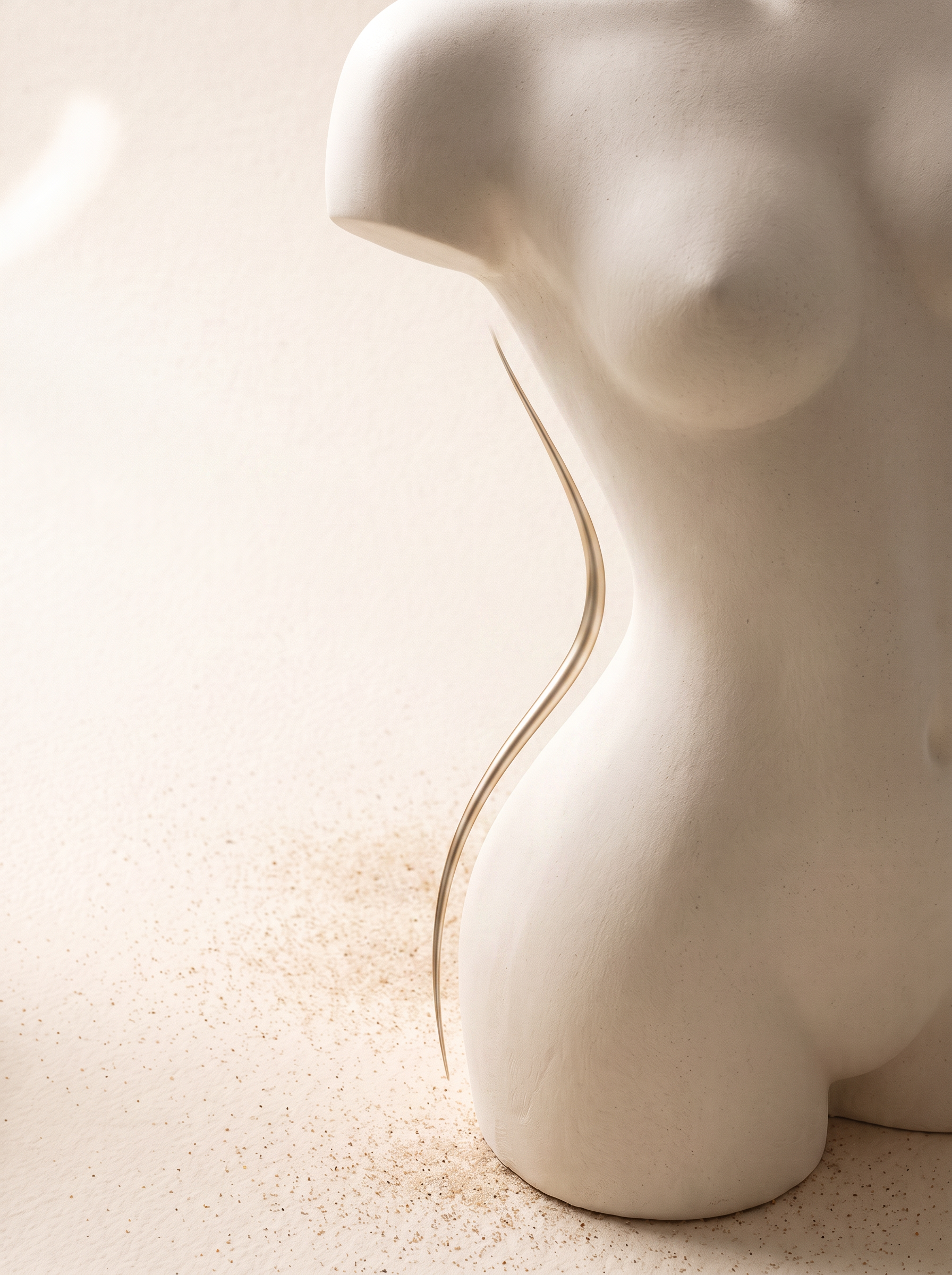 Torso lateral escultural com linha de contorno dos flancos